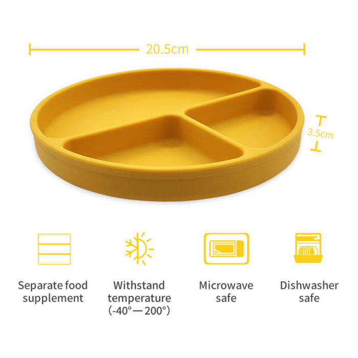 Baby Silicone Anti-Choke Spoon and Fork Suction Round Plate Infant Feeding Set