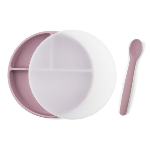 Baby Wean Feeding Tableware Silicone Bendable Spoon Toddler Suction Plate Set