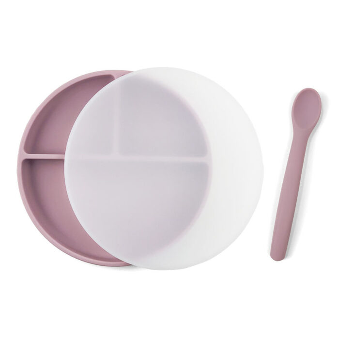 Baby Wean Feeding Tableware Silicone Bendable Spoon Toddler Suction Plate Set