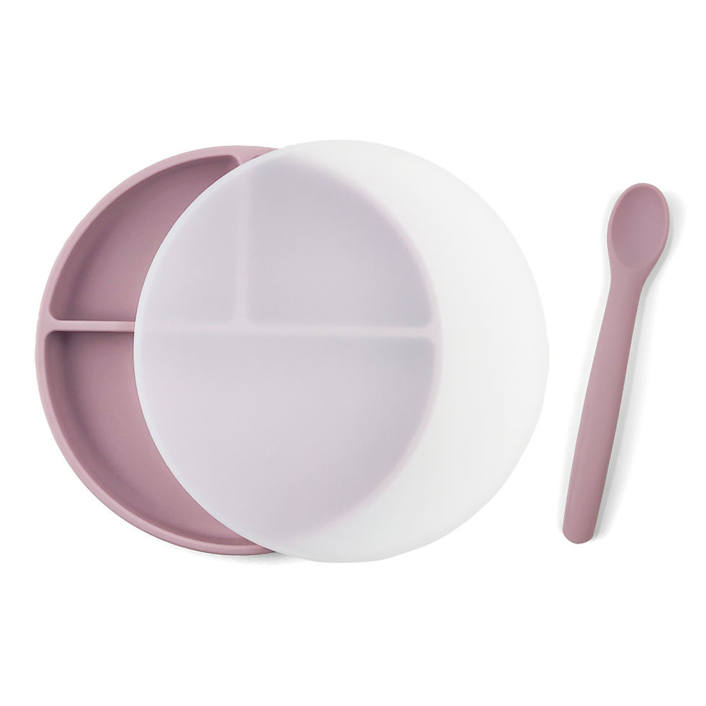 Baby Wean Feeding Tableware Silicone Bendable Spoon Toddler Suction Plate Set