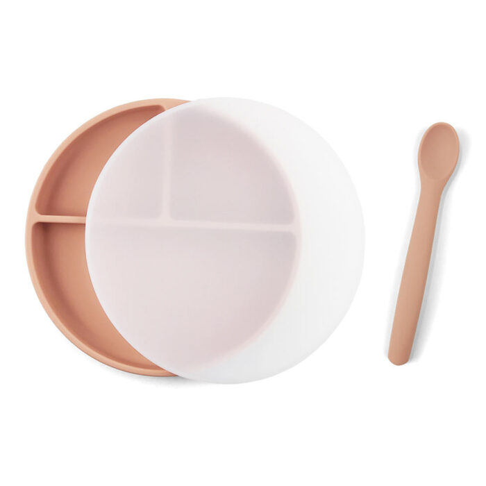 Baby Wean Feeding Tableware Silicone Bendable Spoon Toddler Suction Plate Set