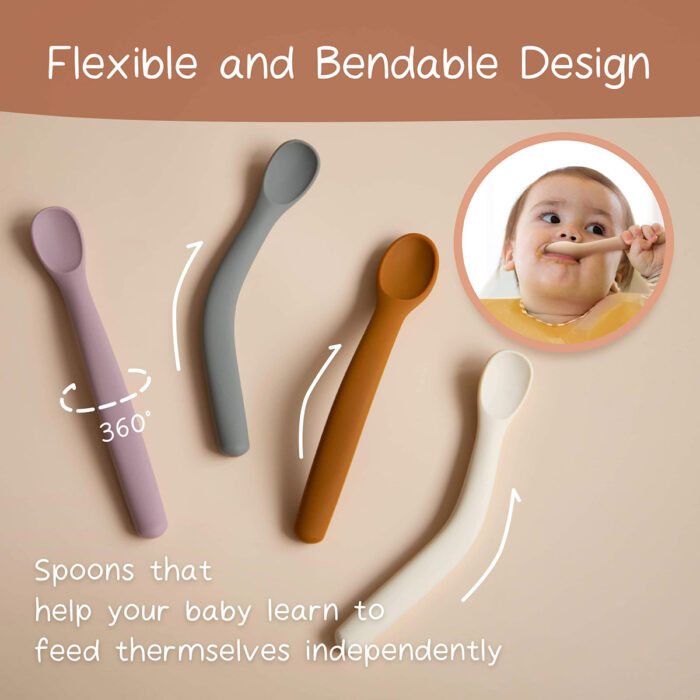 Baby Wean Feeding Tableware Silicone Bendable Spoon Toddler Suction Plate Set