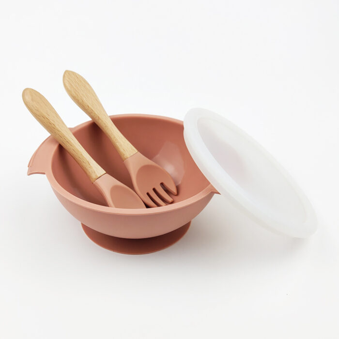 Baby Wooden Handle Silicone Spoon Fork Set Infant Kid Feeding Toddler