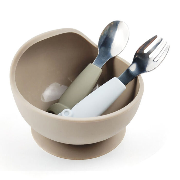 Children Silicone Handle Stainless Steel Spoon Fork Set Kid Cutlery Baby Tableware