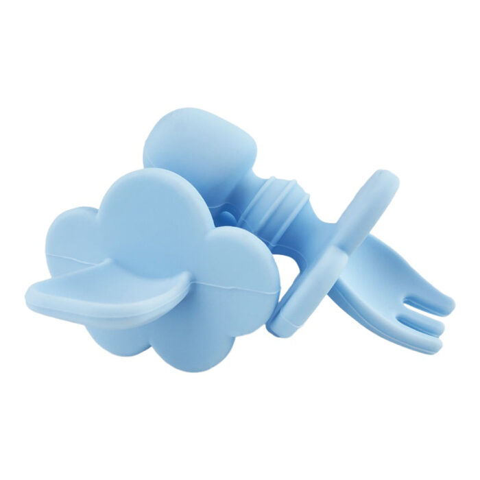 Cloud Shape Blocker Silicone Baby Training Spoon Fork Set Wean Infant Toddler