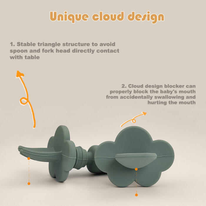 Cloud Shape Blocker Silicone Baby Training Spoon Fork Set Wean Infant Toddler