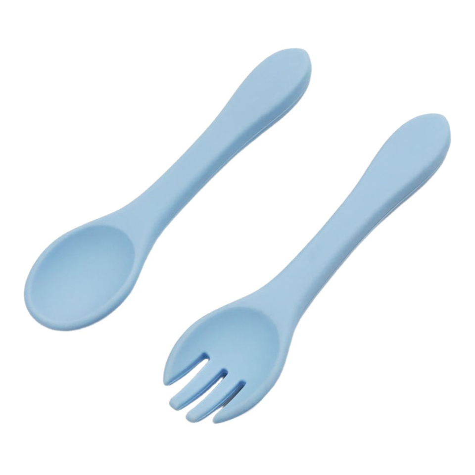 Dishwasher Safe Toddler Silicone Spoon Fork Infant Kid Feeding Baby Utensils