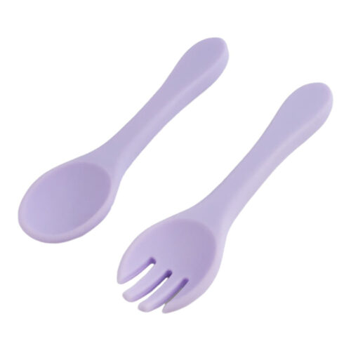 Dishwasher Safe Toddler Silicone Spoon Fork Infant Kid Feeding Baby Utensils