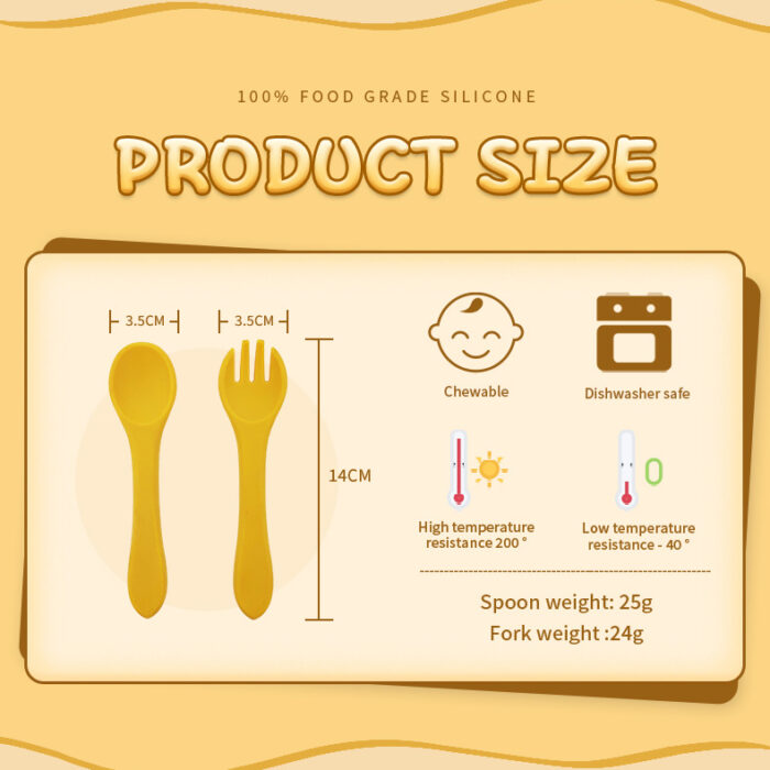 Dishwasher Safe Toddler Silicone Spoon Fork Infant Kid Feeding Baby Utensils