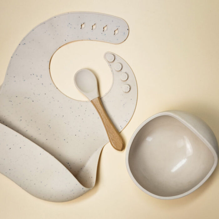 Infant First Stage Led Weaning Dinnerware Silicone Bib Bowl Spoon Baby Feeding Set