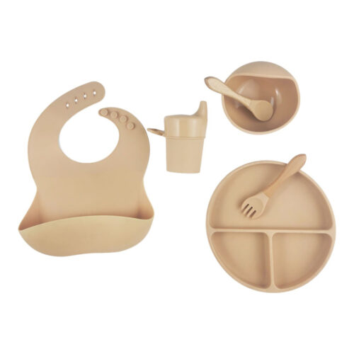 Kid Feeding Set Silicone Bib Suction Bowl Plate Baby Spoon Fork Cup Lid