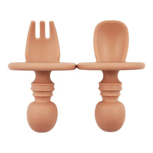Round Shape Blocker Silicone Baby Feeding Set Spoon and Fork Toddler Training