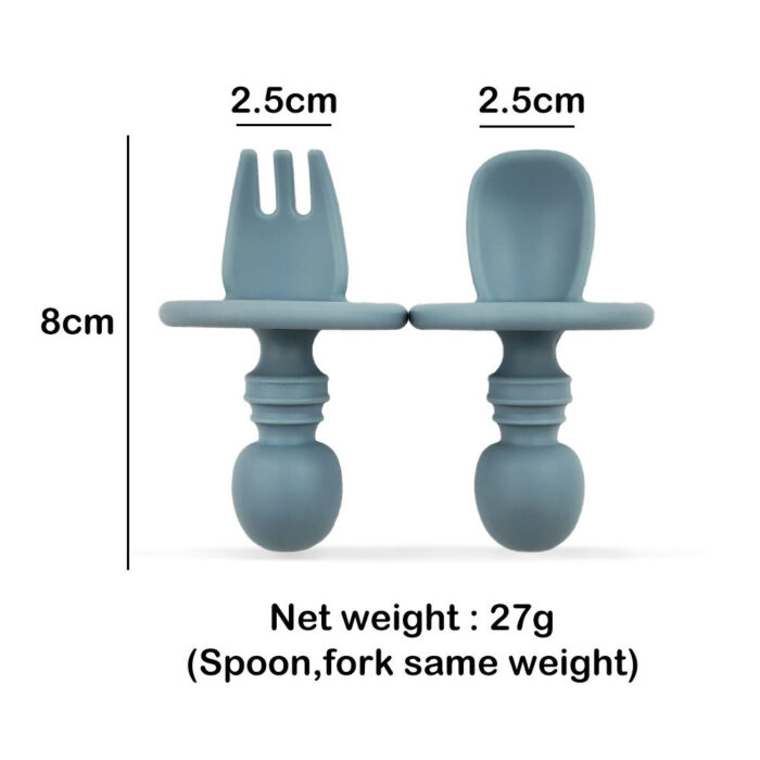 Round Shape Blocker Silicone Baby Feeding Set Spoon and Fork Toddler Training