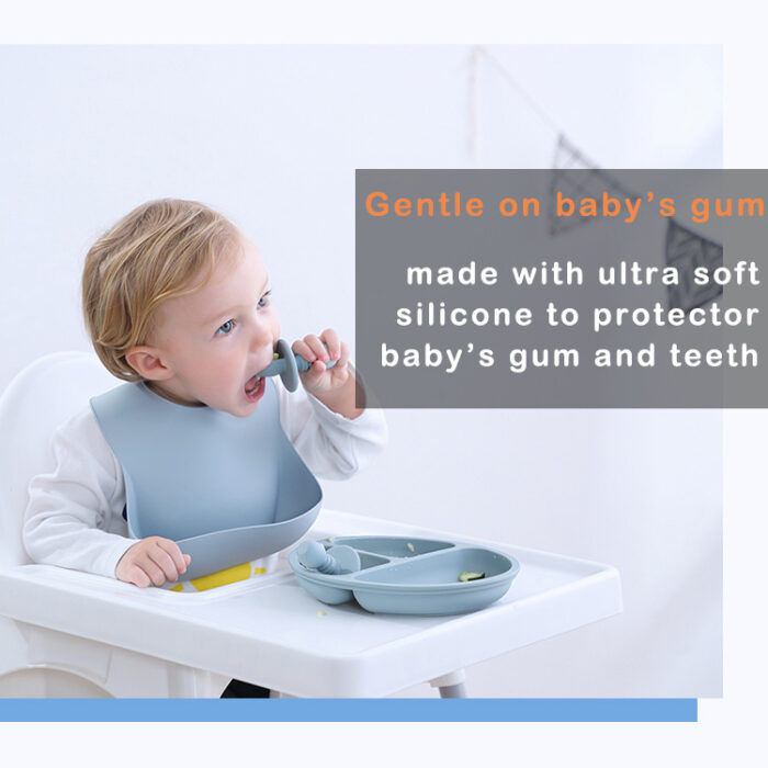 Round Shape Blocker Silicone Baby Feeding Set Spoon and Fork Toddler Training