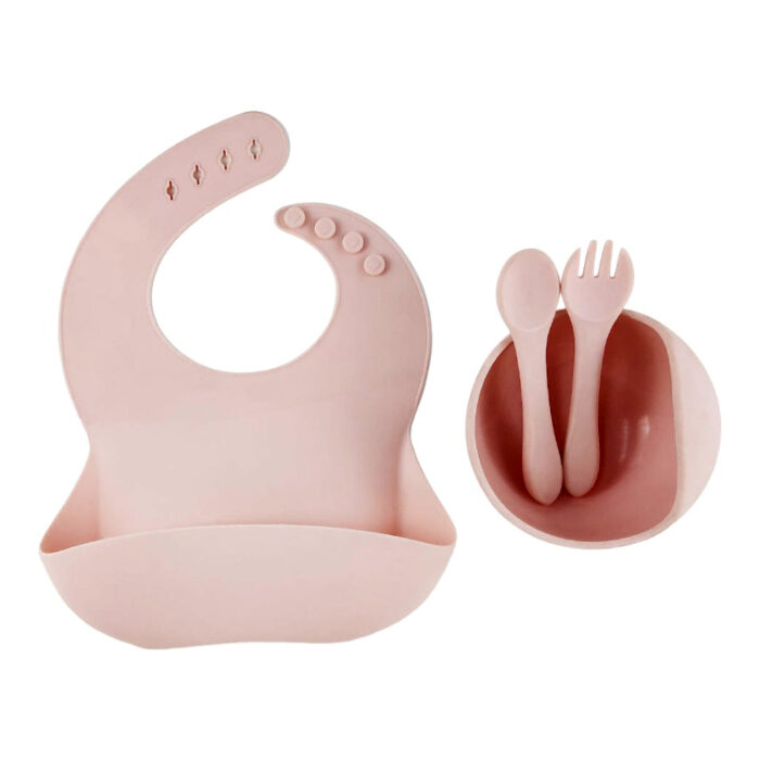 Silicone Baby Feeding Set Bib Suction Bowl with Spoon Fork Set Infant Weaning FS097811