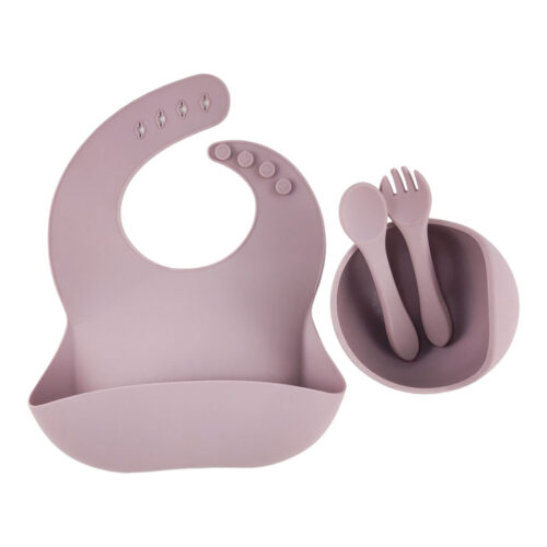 Silicone Baby Feeding Set Bib Suction Bowl with Spoon Fork Set Infant Weaning