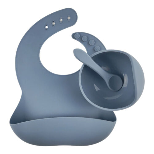 Toddler Durable Silicone Bib Anti Spill Suction Bowl Spoon Baby Feeding Set