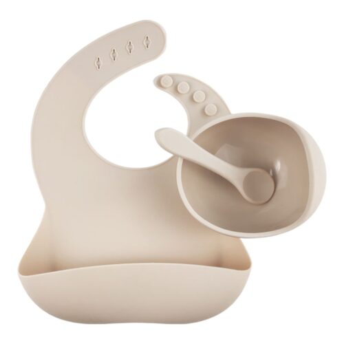 Toddler Durable Silicone Bib Anti Spill Suction Bowl Spoon Baby Feeding Set