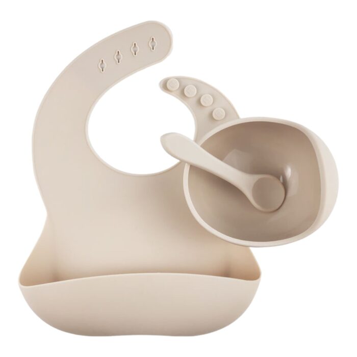 Toddler Durable Silicone Bib Anti Spill Suction Bowl Spoon Baby Feeding Set