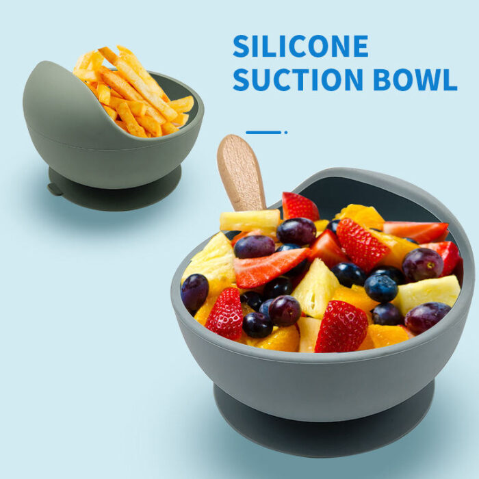 Toddler Durable Silicone Bib Anti Spill Suction Bowl Spoon Baby Feeding Set