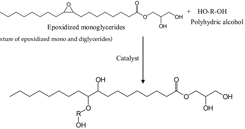 Alcoholysis of epoxidized glycerides with polyhydric alcohol