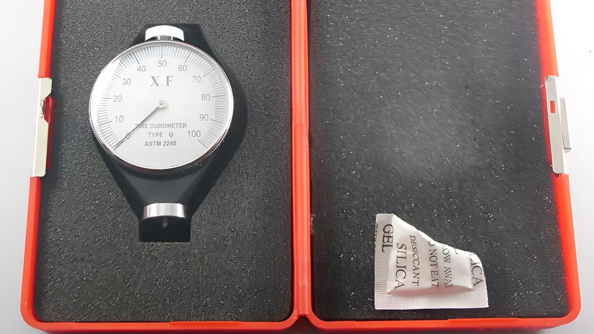 shore durometer stored in a clean and dry box