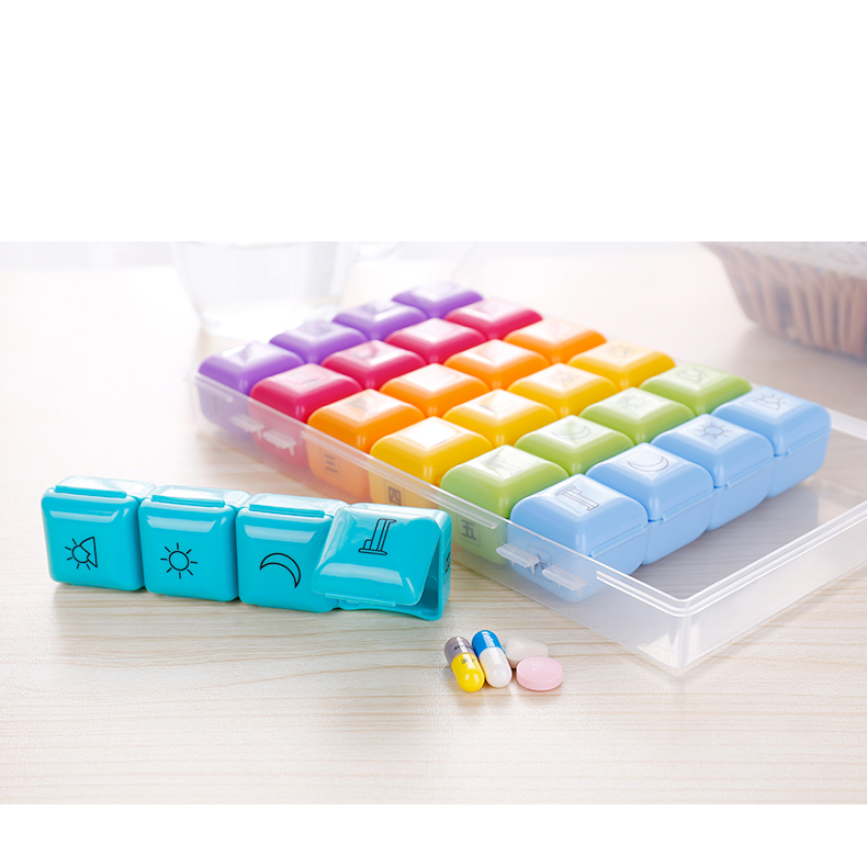 28 Grid Weekly Pill Organizer Morning Night Separate Compartments Case
