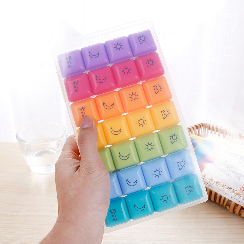 28 Grid Weekly Pill Organizer Morning Night Separate Compartments Case