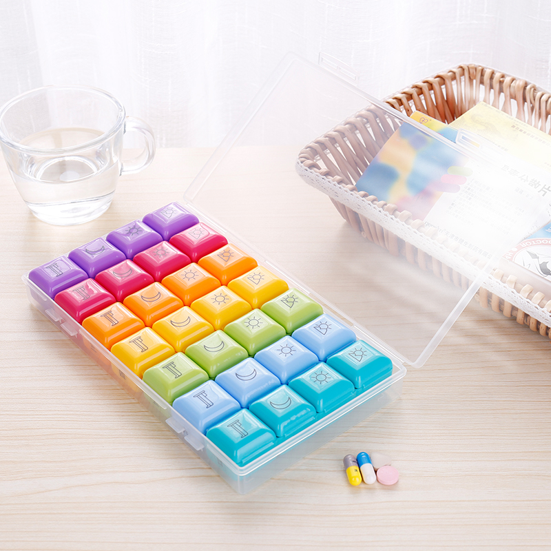 28 Grid Weekly Pill Organizer Morning Night Separate Compartments Case