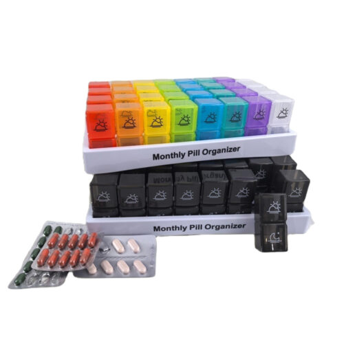 Plastic Pill Organizer Monthly AM PM Compartment Box Case with 31 Removable Sides