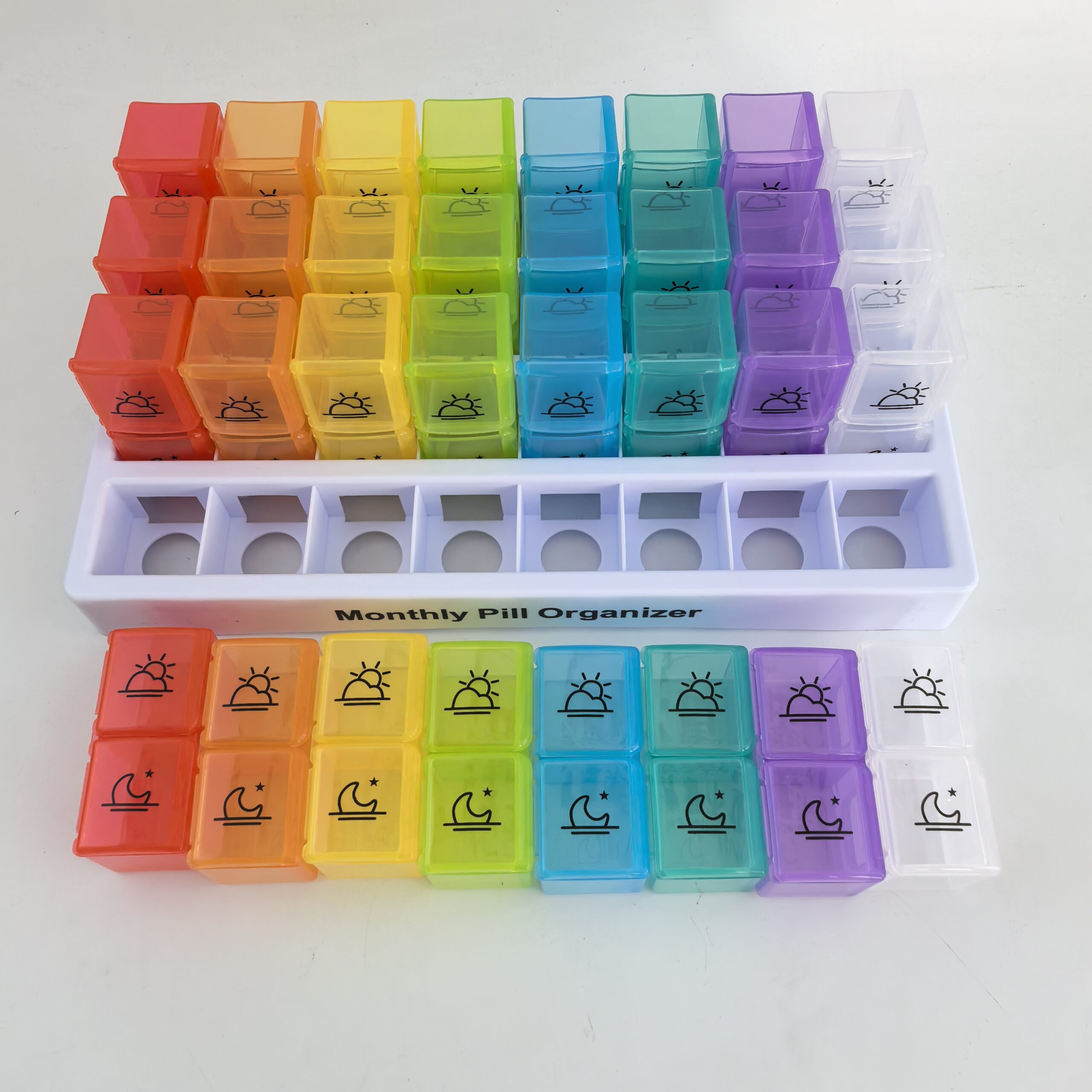 Plastic Pill Organizer Monthly AM PM Compartment Box Case with 31 Removable Sides