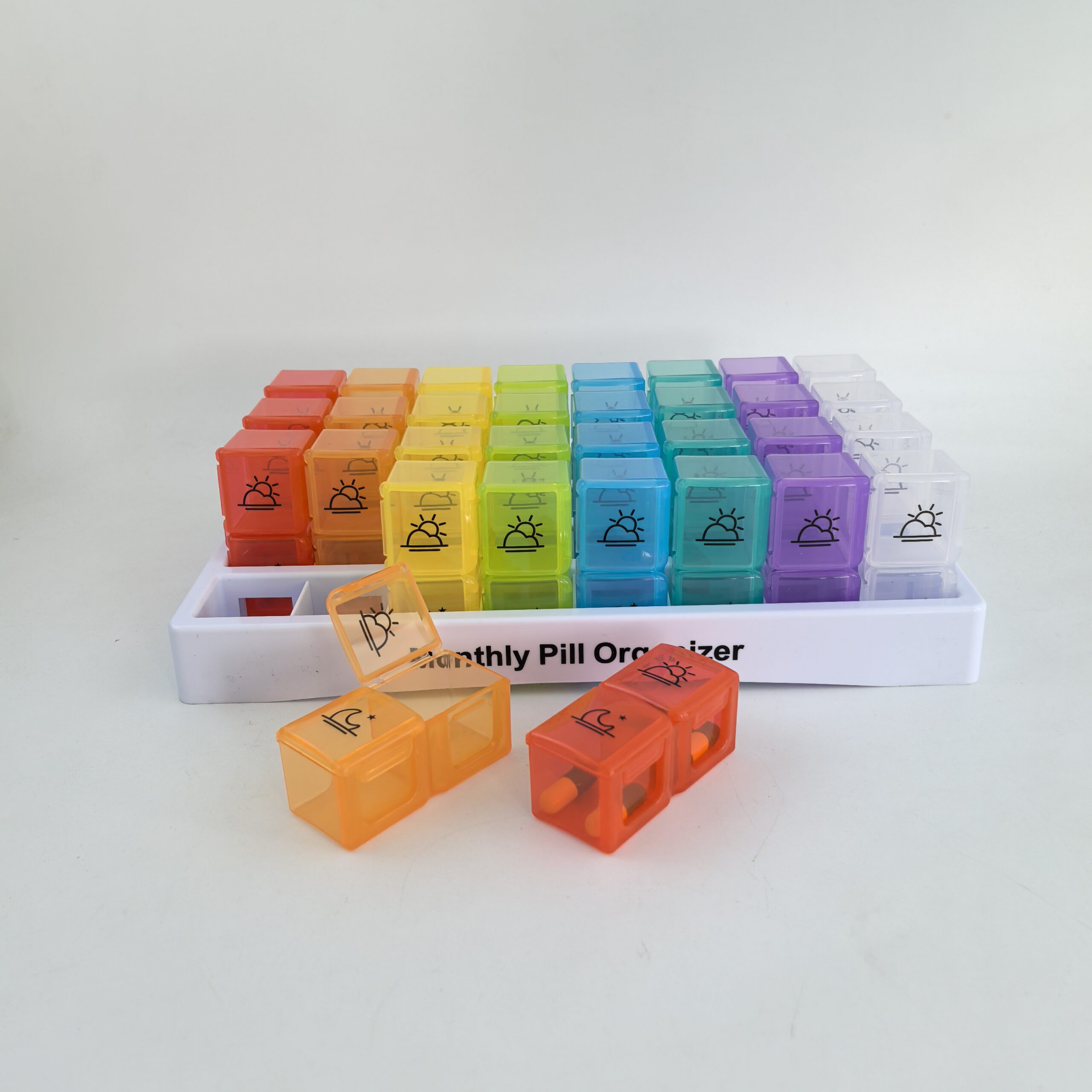 Plastic Pill Organizer Monthly AM PM Compartment Box Case with 31 Removable Sides