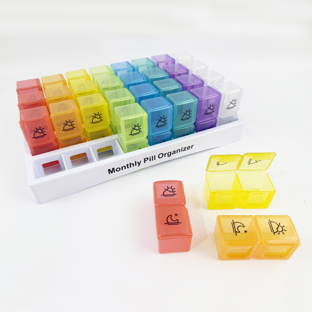 Plastic Pill Organizer Monthly AM PM Compartment Box Case with 31 Removable Sides