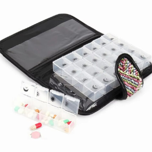Portable Notebook Type Pill Organizer AM PM 4 Times a Day 28 Grid PP Medicine Box