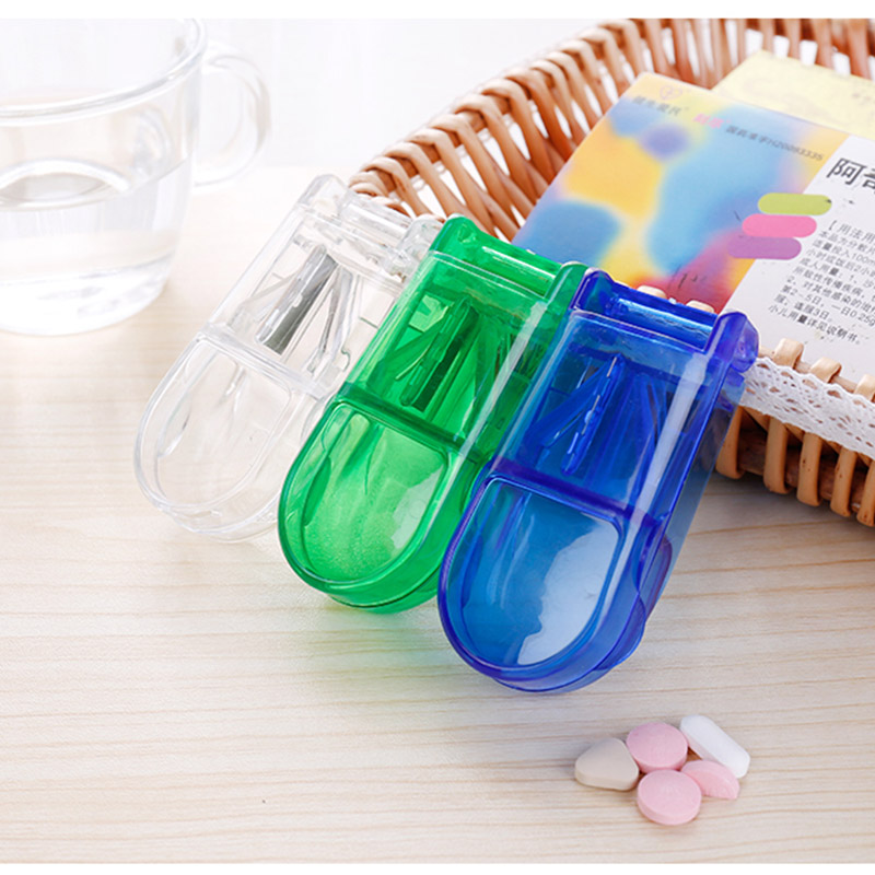 Portable Pill Cutter Splitter Case with PS Plastic Customized Color Divider Medicine Box