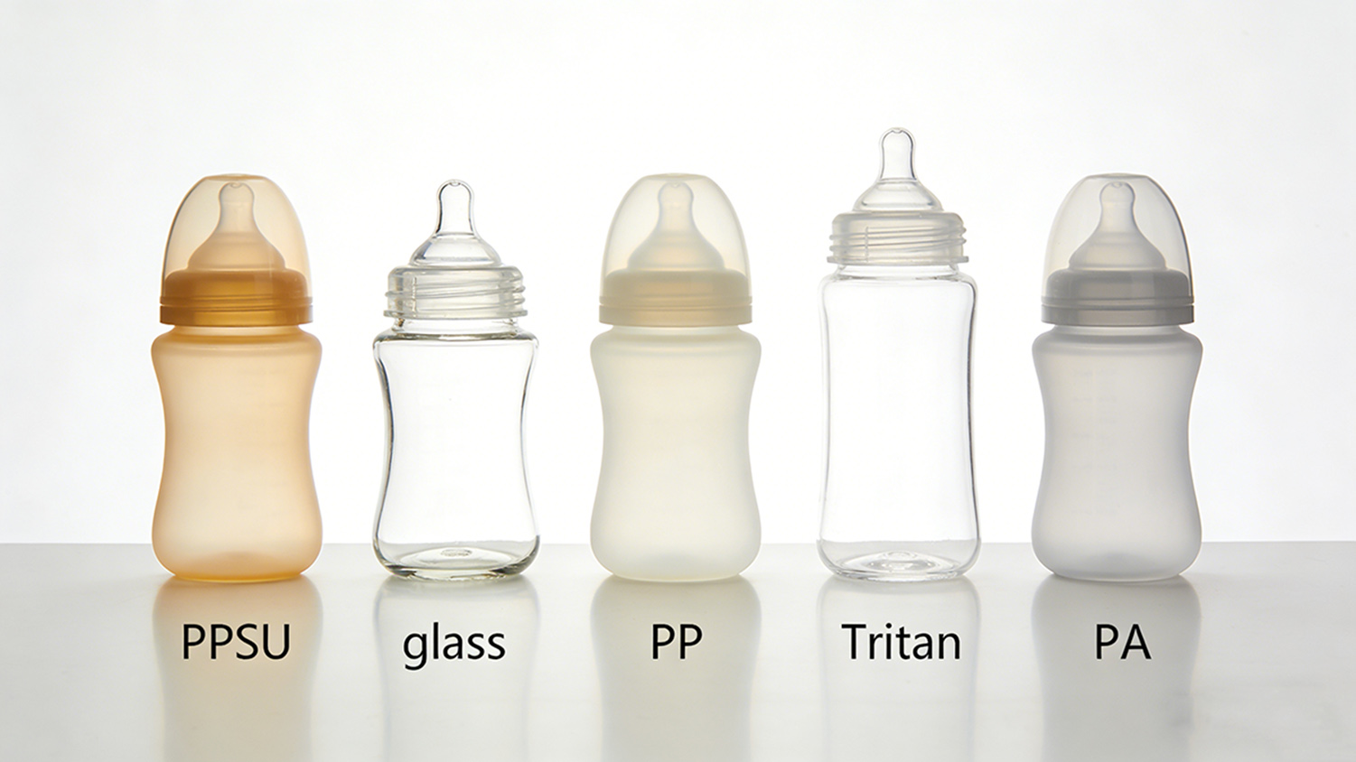 baby bottles made from different materials